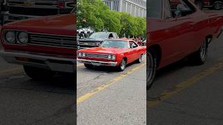 Plymouth Road Runner classic car drive by engine sound at Mount Clemens Cruise 2025 Michigan