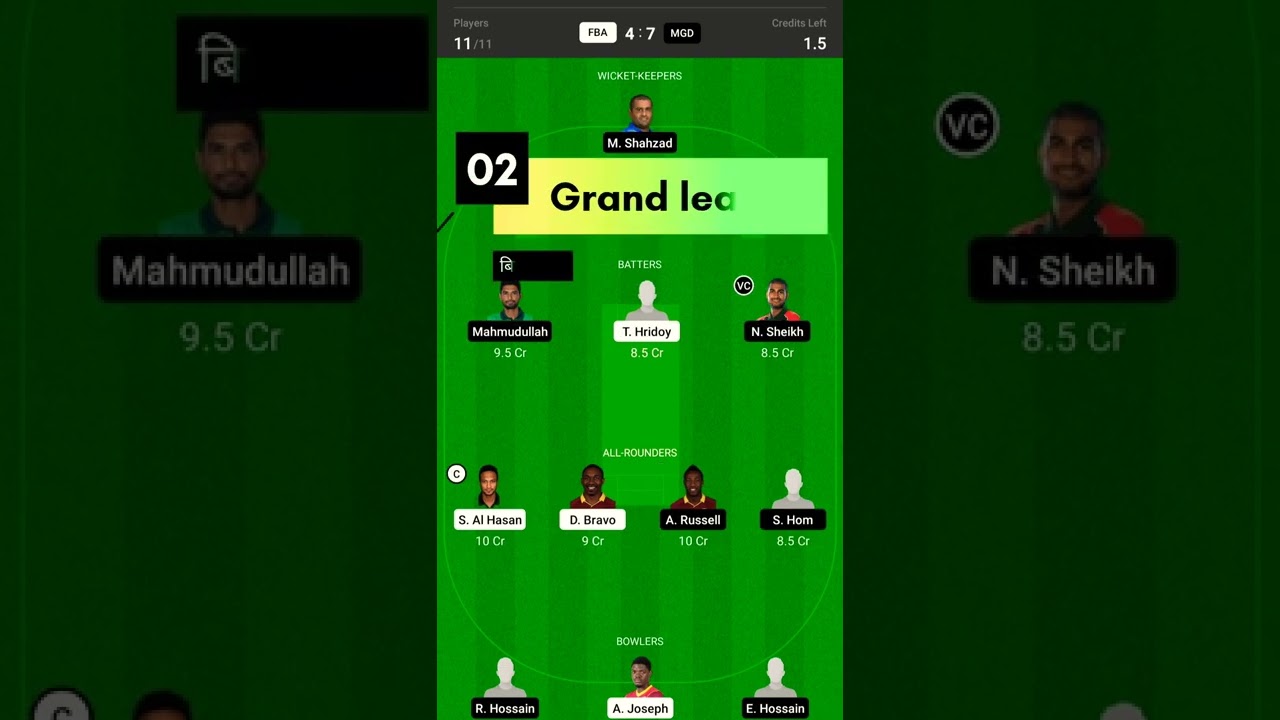 Bangladesh t20 league || FBA vs MGD||Dream11 team