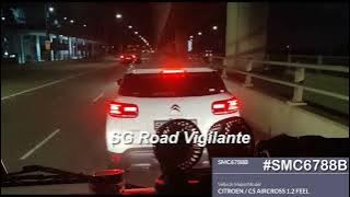 15jul2025 Tuas flyover #SMC6788B citroen c5 cut off and block cam lorry with 20 plus passengers