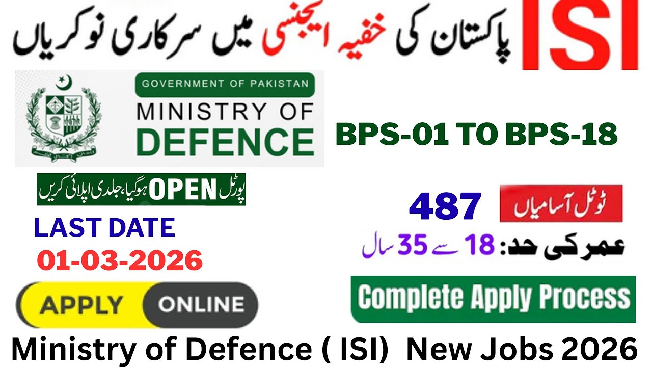 Ministry of Defence Jobs 2026 | MoD Jobs 2026 BPS-01 to BPS-18 | jobs in ministry of Defence