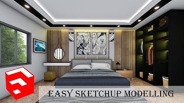 SKETCHUP BEDROOM INTERIOR DESIGN TUTORIAL - 4 || ADVANCED SKETCHUP FAST AND EASY MODELLING