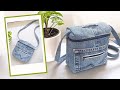 DIY Small Square Denim Crossbody Bag with Zipper Out of Old Jeans | Upcycle Craft | Bag Tutorial