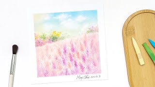 [ENG Sub] Misty Plume Bush Blossoms - Easy Soft Pastels Drawing screenshot 4