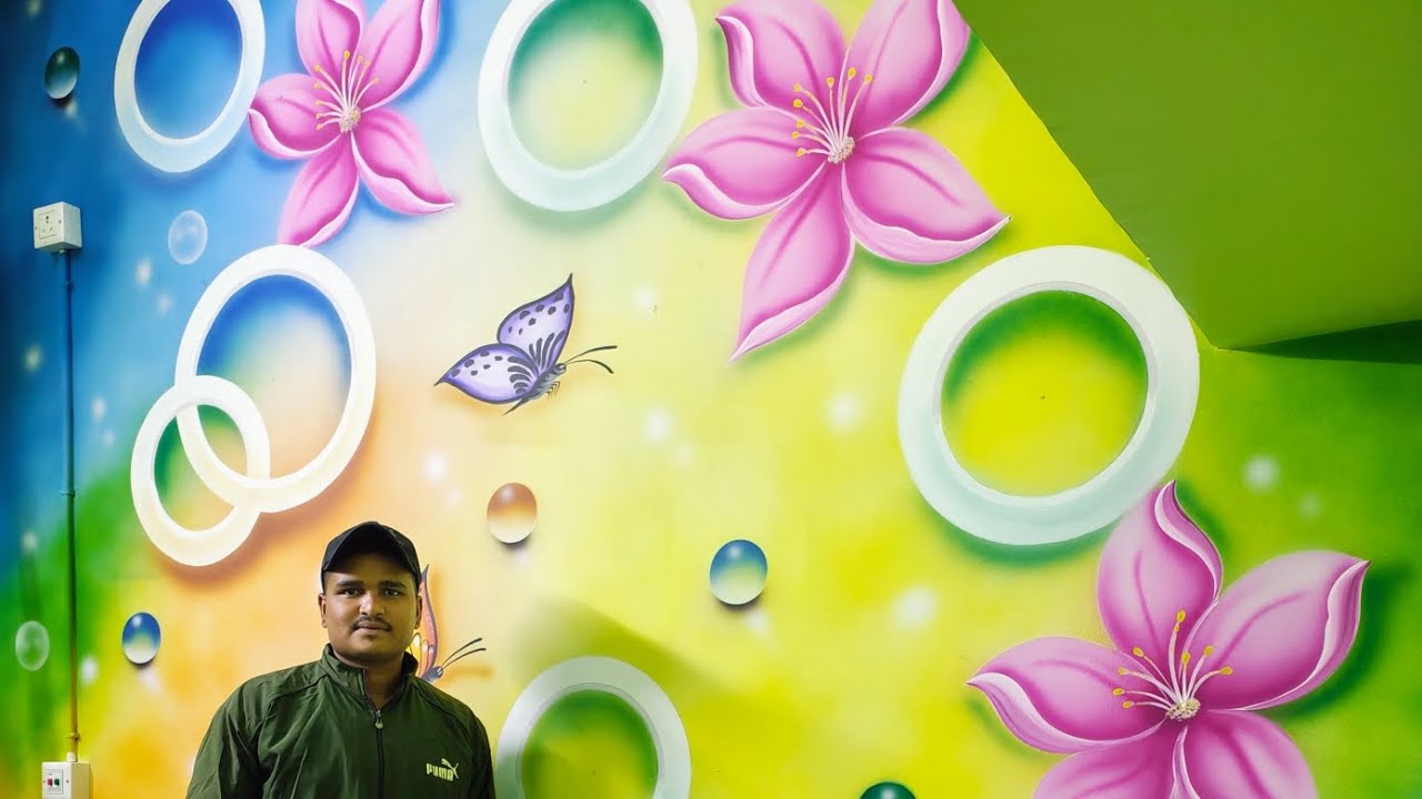 3D Wall Painting 🖌️// Room Wall Painting // Room Colour Designing // Flower painting // Mantu Art 🎨