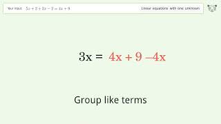 Solve 5x+2+2x-2=4x+9: Linear Equation Video Solution | Tiger Algebra
