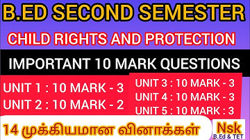 14 IMPORTANT 10 MARK QUESTIONS | B.ED SECOND SEMESTER | CHILD RIGHTS AND PROTECTION