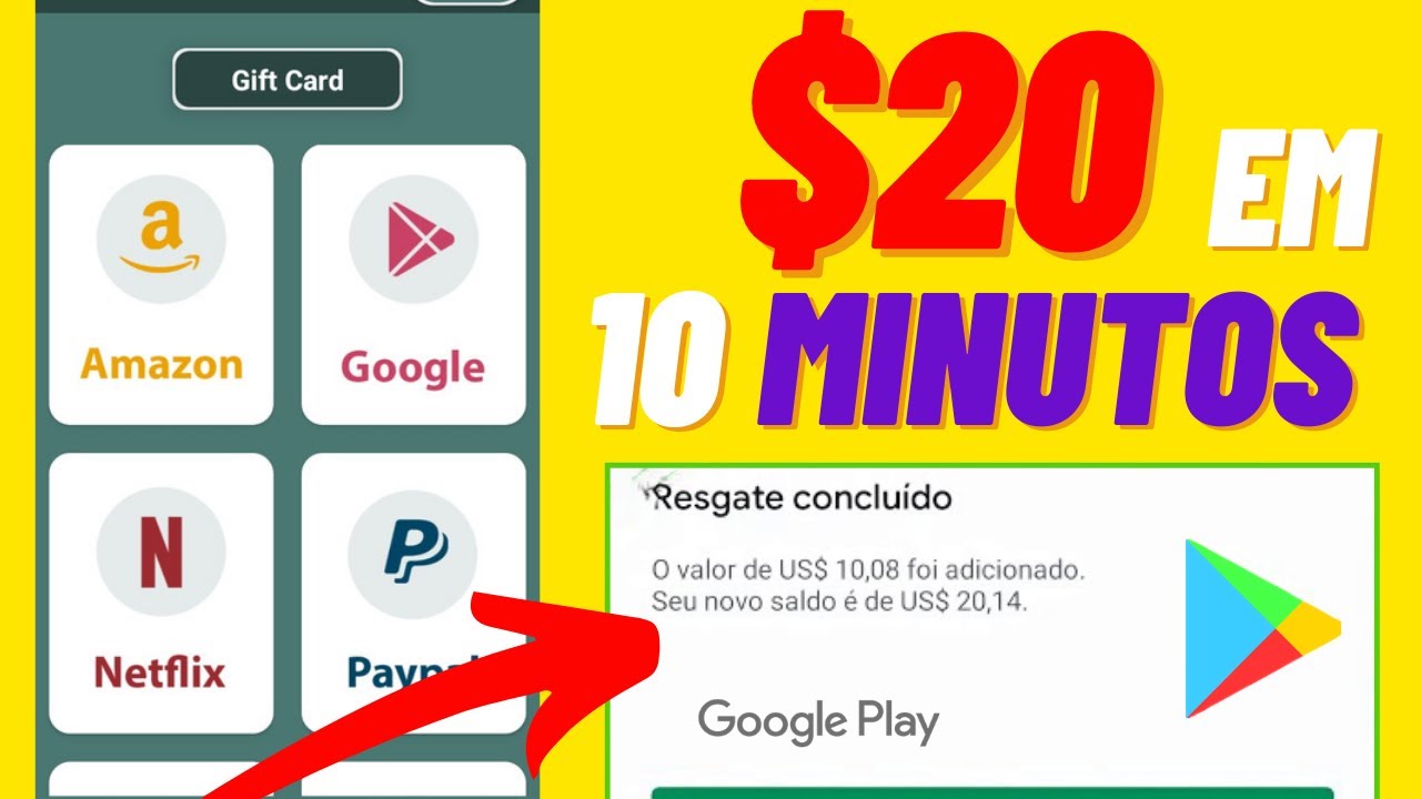 COMO GANHAR R$20 em 10 MINUTOS! GIFT CARD da GOOGLE PLAY STORE GRÁTIS ...