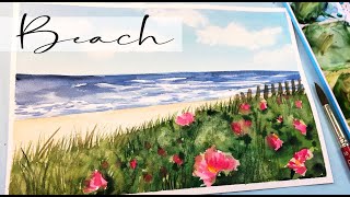 Watercolor Beach Painting for Beginners Demo/ Beach roses in watercolor