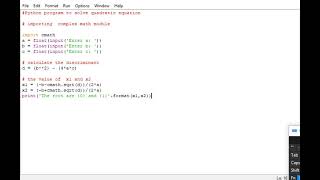 Python program to solve quadratic equation