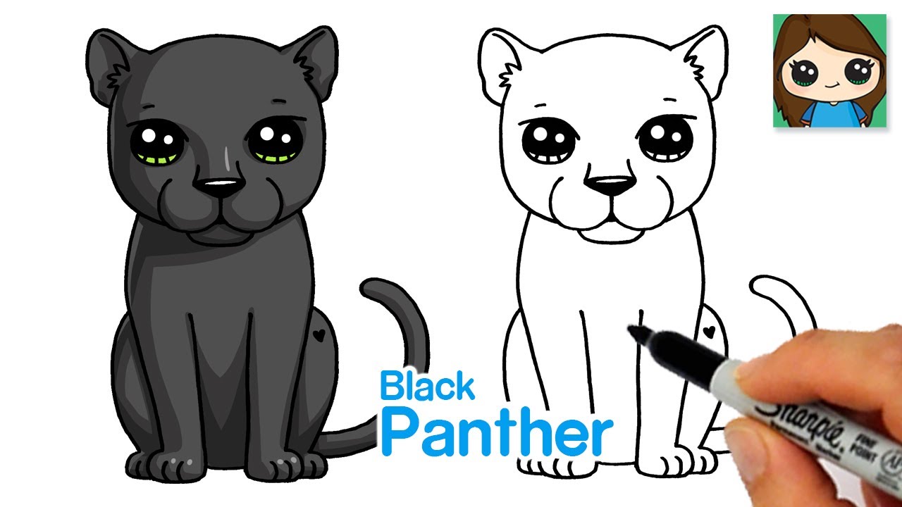 How to Draw a Black Panther Easy | Cute Cartoon Animal - YouTube