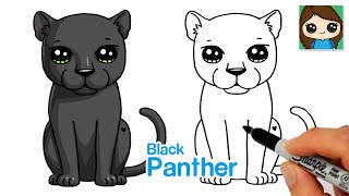 How to Draw a Black Panther Easy | Cute Cartoon Animal