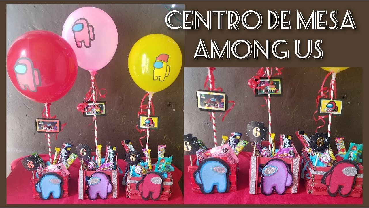 Como hacer centro de mesa de Among Us|canastita hecha de cartón|
