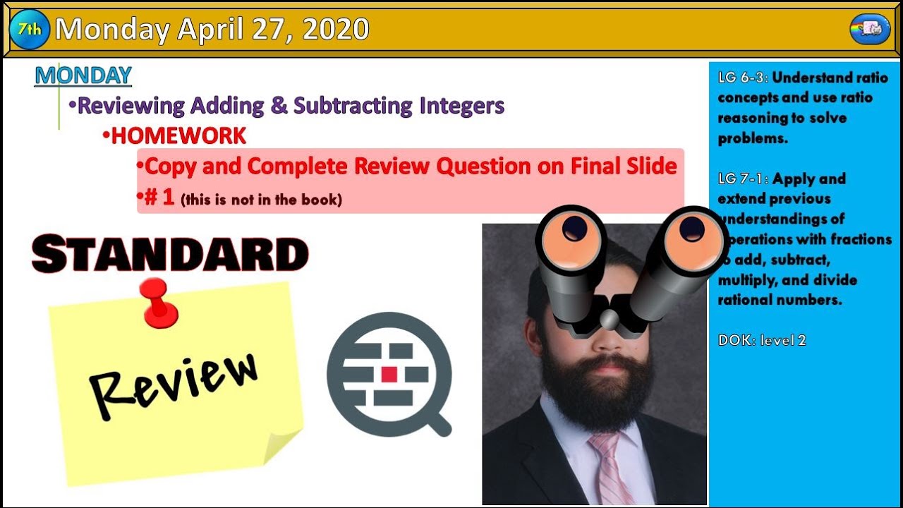 6 Standard Add Subtract Integer Review April 27 2020 YouTube