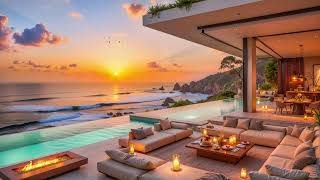 Sunset Beach Café Bossa Nova 🌅 Relaxing Jazz Music & Ocean Waves at Luxury Seaside Villa