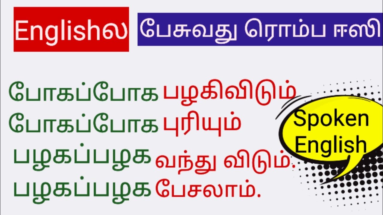 Daily usage words. Easy spoken English in Tamil. 