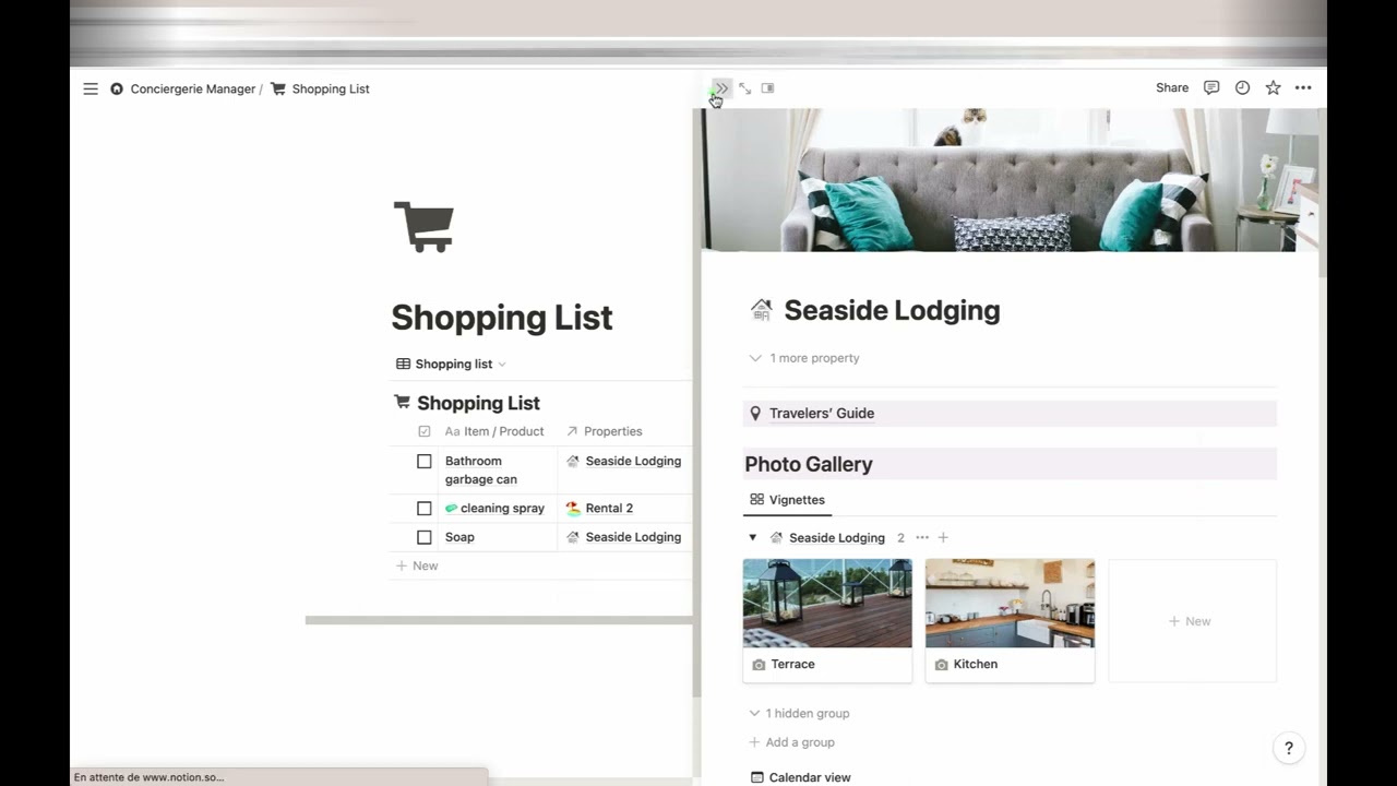 provide a conciergerie manager template in Notion to manage your short-term rentals