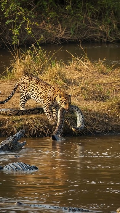 Leopard bite on python on the land #wildlife #animals #wildanimals # ...