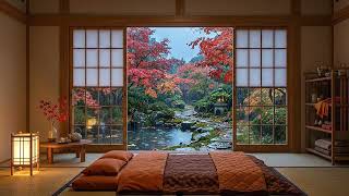 Autumn Rain Sounds 🍁 Japanese Bedroom & Maple Garden | Relaxing Sleep Music, Stress Relief