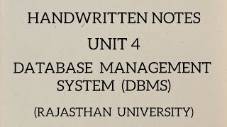 UNIT - 4 NOTES (PDF) | DBMS | BCA PART 2 | 2023-25 | RAJASTHAN UNIVERSITY