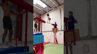 Too many crazy spotter saves out there😳 #flips #flipfail #gymnastics #trampoline #fails #sports