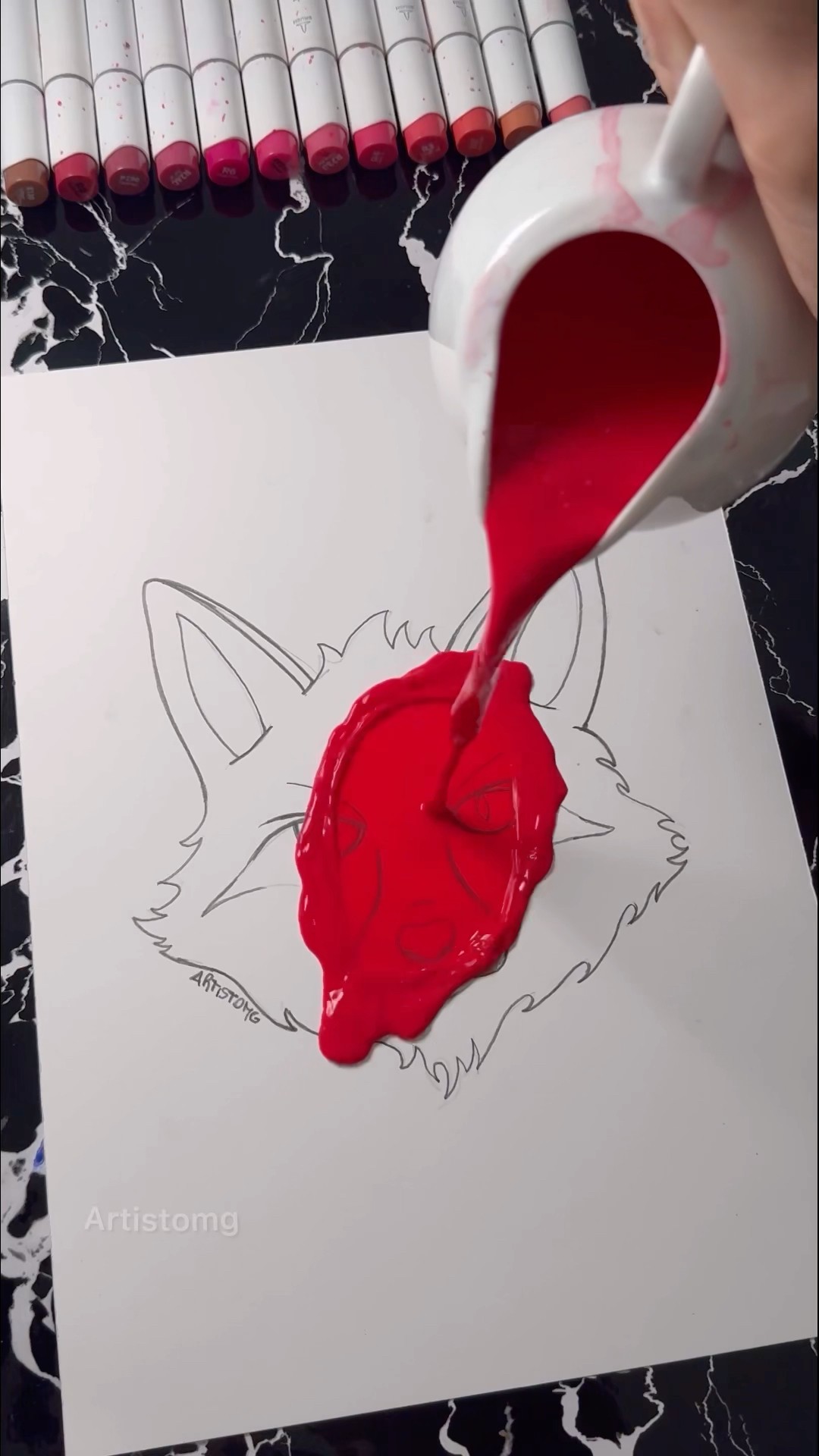 I Stained a Fox with Red to Draw it with Realistic Technique! ✍️✨? #animals