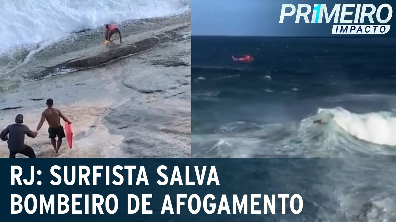 Surfista salva bombeiro afogado no mar durante campeonato | Primeiro Impacto (18/04/22)