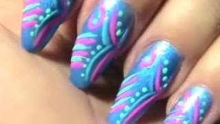 Contrasting Blues And Pink Nails