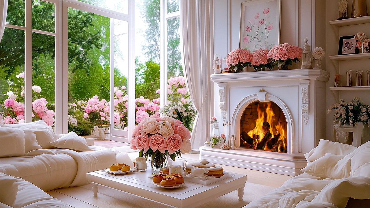 Romantic Floral Living Room Escape 🌹🏡 Soft Piano Melodies for Stress Relief & Deep Rest 🌙✨