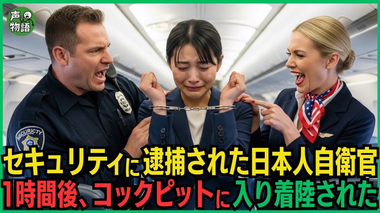 アメリカ人の客室乗務員に犯罪者扱いされてセキュリティに逮捕された日本人女性自衛官。1時間後､コックピットに入り着陸された