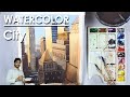 Watercolor City Painting | Morning Lights in the City buildings | step by step | Supriyo