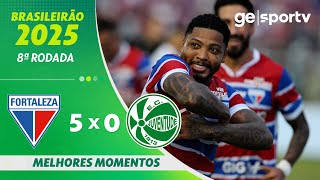 Thumbnail for FORTALEZA 5 X 0 JUVENTUDE | MELHORES MOMENTOS | 8ª RODADA BRASILEIRÃO 2025 | ge.globo