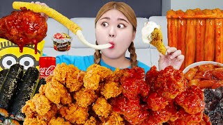MUKBANG Tteokbokki & Fried Giant Squid & Spicy Chicken by HIU 하이유