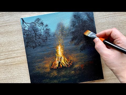 Campfire Acrylic Painting / Fire paintng / Daily Challenge #72