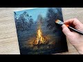 Campfire Acrylic Painting / Fire paintng / Daily Challenge #72