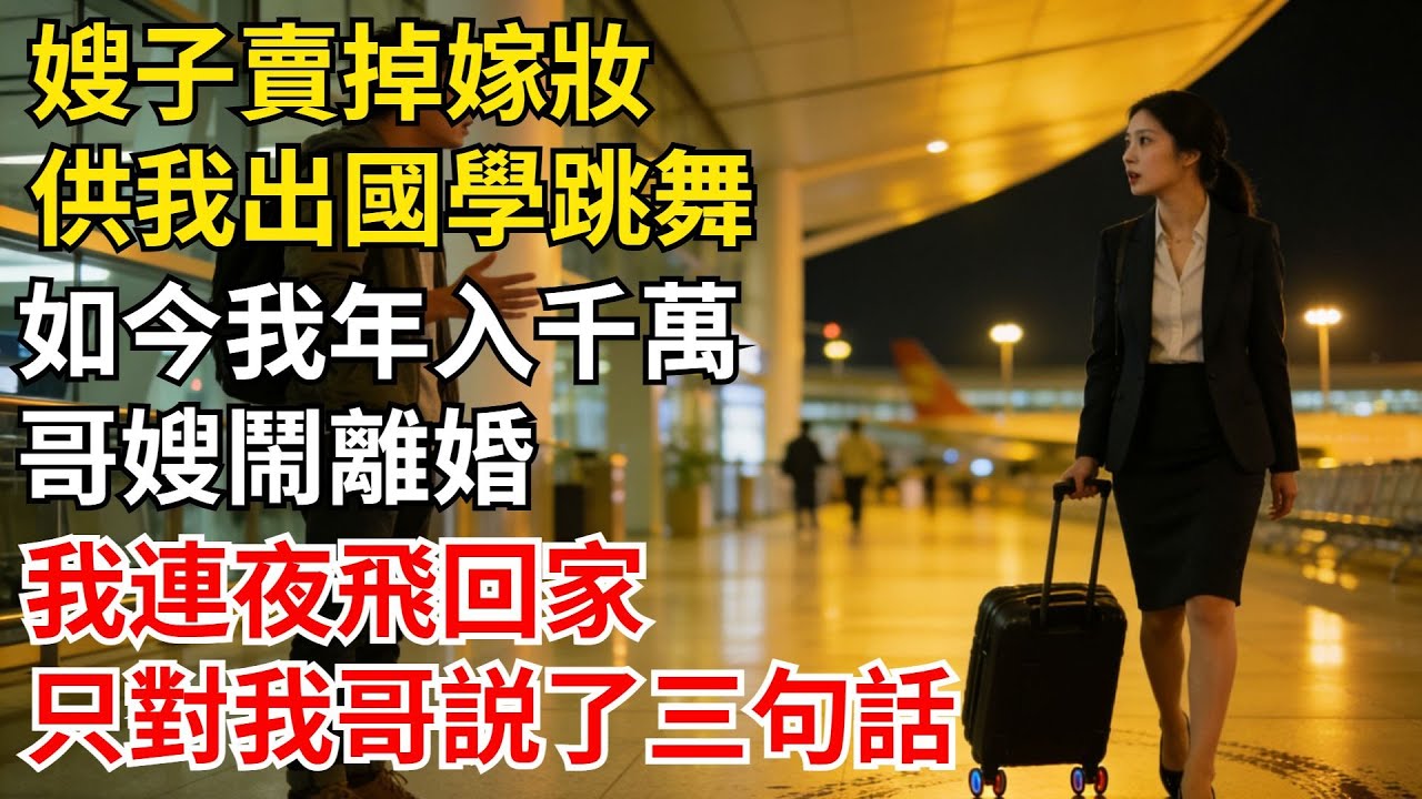 嫂子賣掉嫁粧，供我出國學跳舞，如今我年入千萬，哥嫂鬧離婚 我連夜飛回家，只對我哥説了三句話！#家庭倫理劇#婆媳關係#人性真相