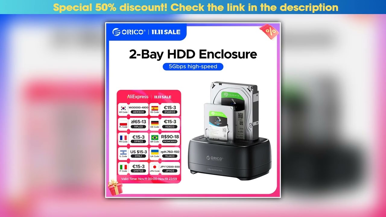 ORICO Dualbay Hard Drive Station USB30 5Gbps TypeC HDD Docking Station with 12V 3A Power Adapter