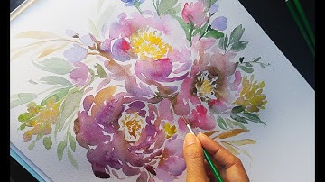 Painting watercolour peonies - March 2018 timelapse video