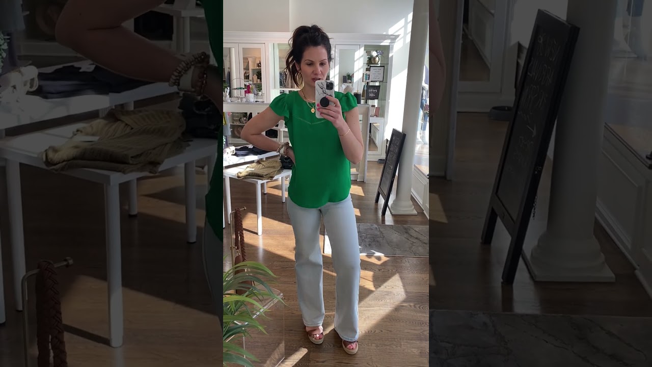 Kelly Green Flutter Sleeve Top Try-On!!