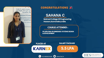 Success Story | Sahana C Placed @Karnex for 5.5 LPA | Best Embedded Course with Placement - IIES