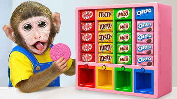 Monkey MoMo drives the tractor, discovered a magic candy vending machine & a UFO | MoMo Monkey Life