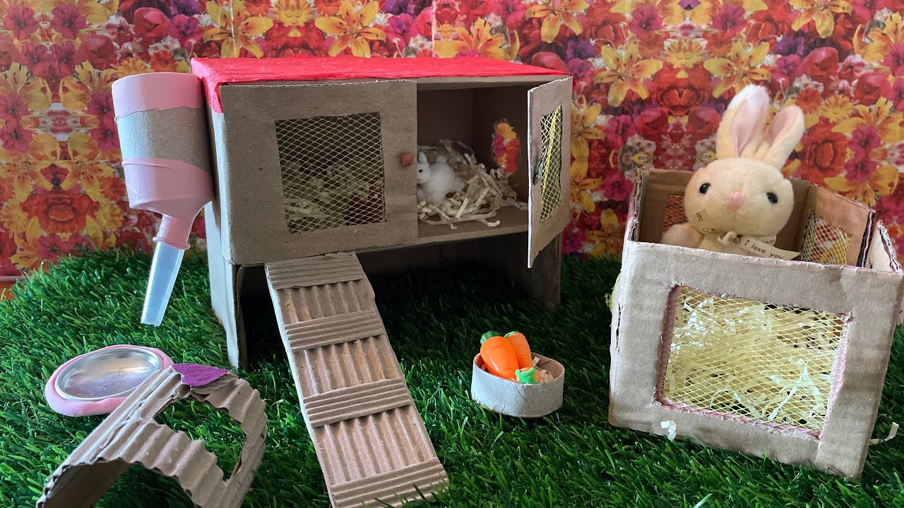 DIY Mini Rabbit Hutch and Accessories || Mini Bunny cage - YouTube
