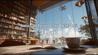 4K Cozy Cafe Ambience: Rocket Launch Window View & Reading Space | 3 Hours