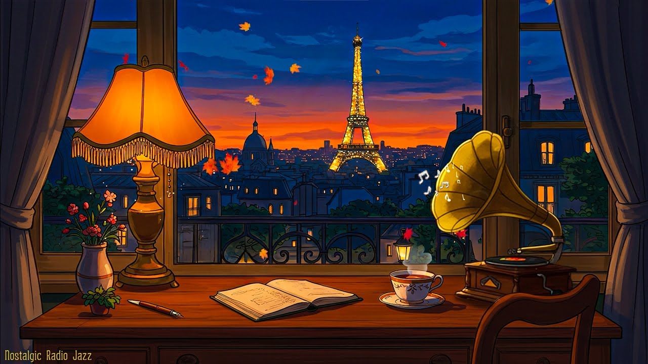 warm paris autumn night 🌙 distant 1930s vintage oldies playing in another room for relax & study