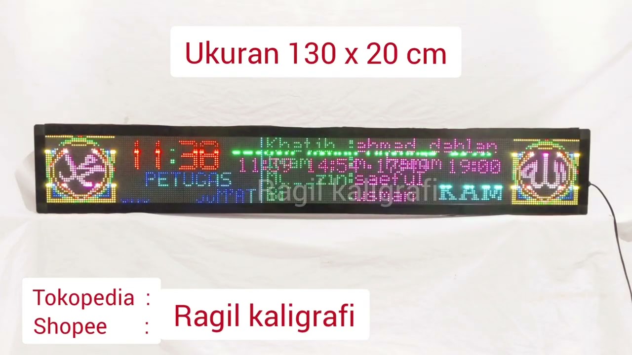 Jam digital masjid full color ukuran 130 x 20 cm jam sholat digital masjid siap pasang