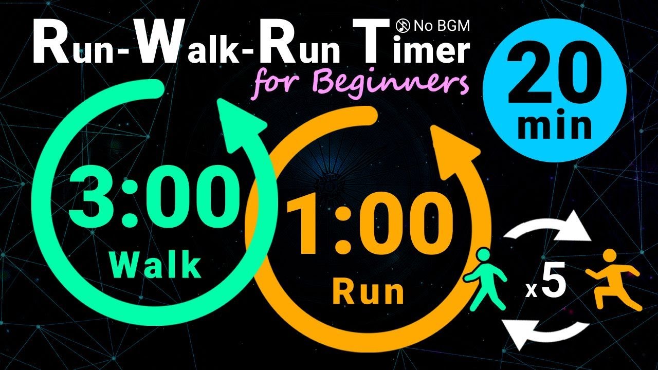 Contoh Timer Fun Run 20-Minute Run-Walk-Run Timer: 3min Walk / 1min Run (No BGM) - YouTube