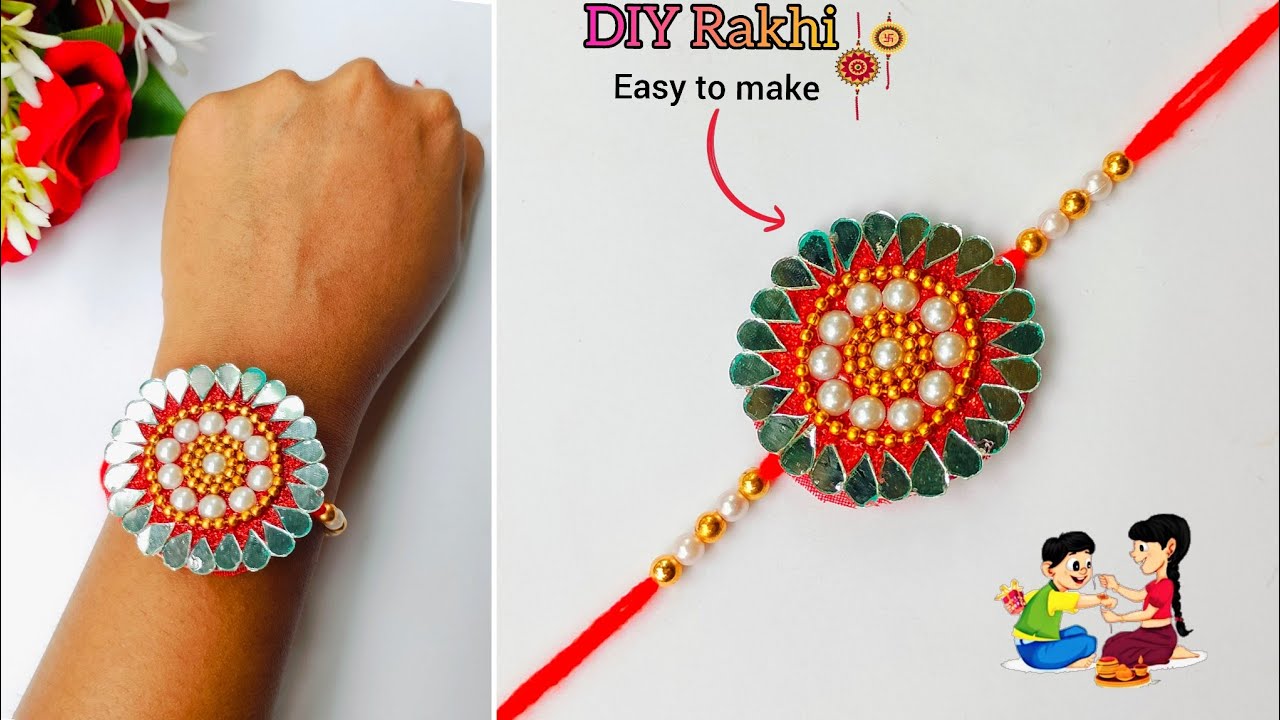 Rakhi Making Ideas At Home/How To Make Rakhi With Mirror & Beads/DIY ...