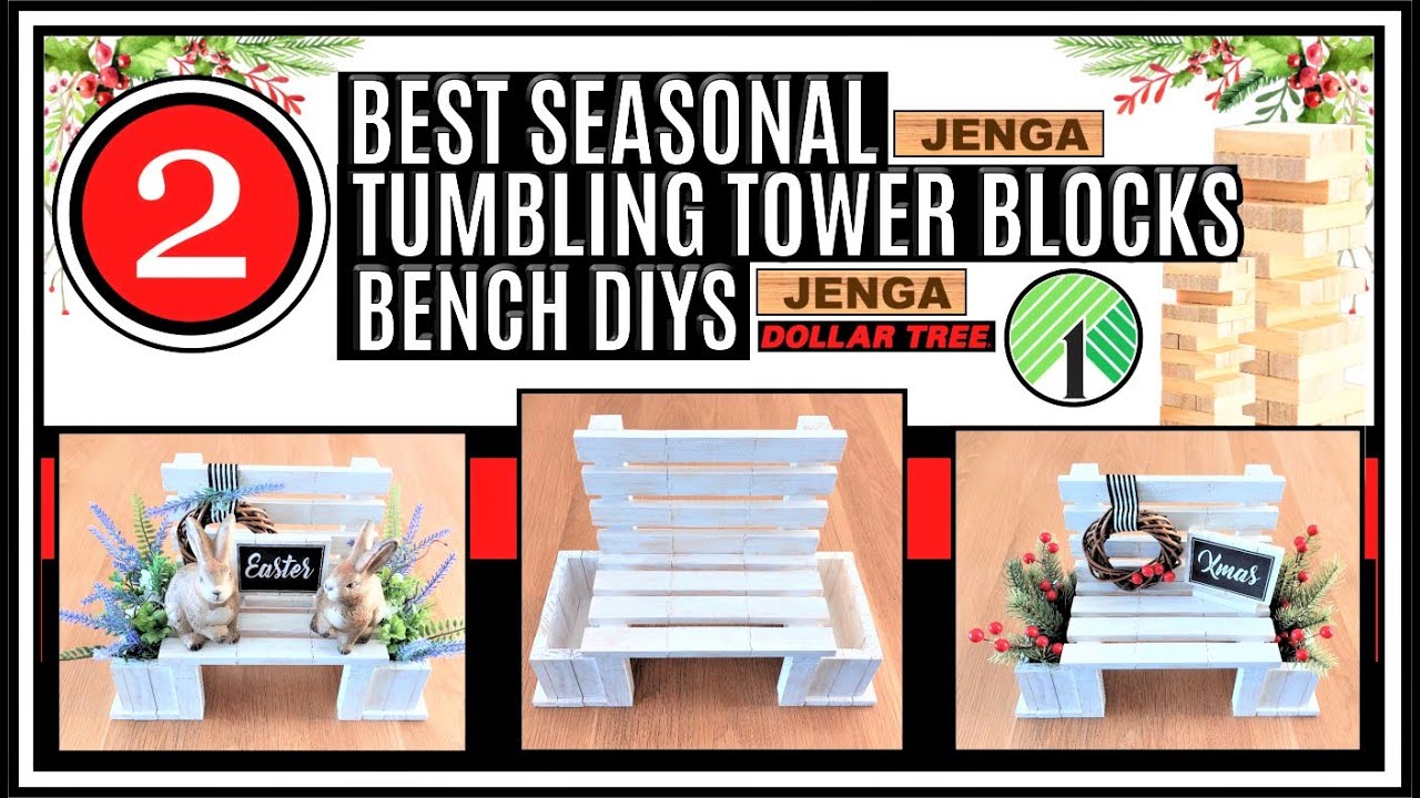 🌳DOLLAR TREE🌳TUMBLING TOWER BLOCKS FARMHOUSE BENCH DIY II HIGH END JENGA BLOCKS SEASONAL DIYS II