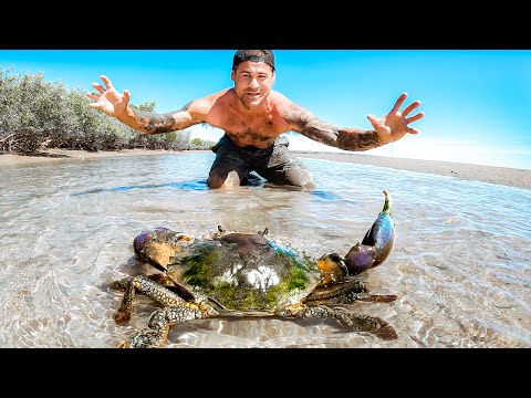 Giant Crab Barehanded Catch And Cook