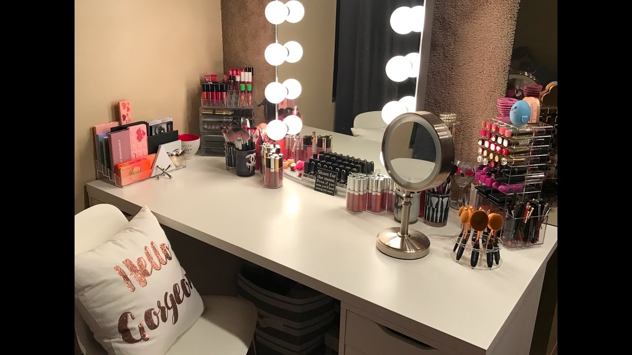 Vanity tour Makeup collection organizing impressions vanity Mirror