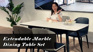 Extendable Marble Dining Table Set - Cindy 5 Piece Extendable Marble Dining Table Set